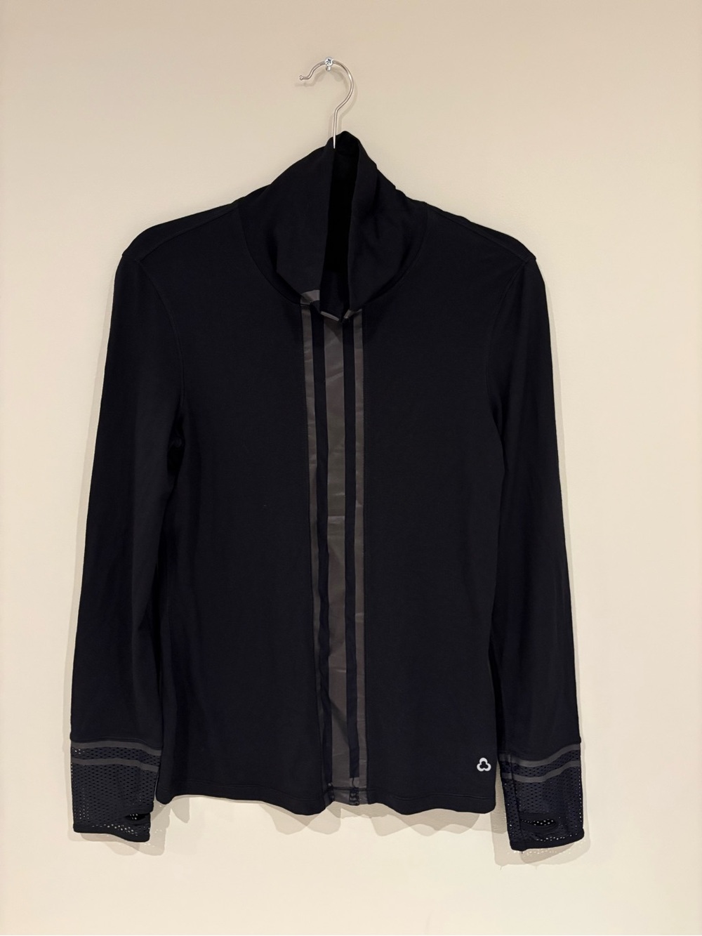 Black Long-Sleeve Active Couture with Sheer Stripe Detail New with Tags